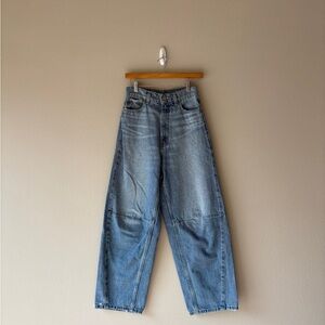 BDG high rise mid wash barrel jeans